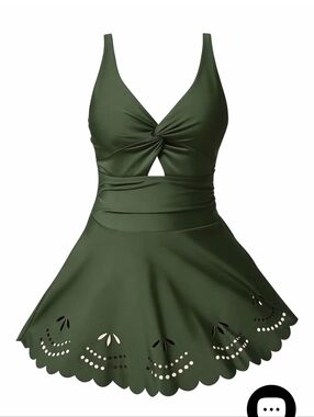 Soft Intention Olive Green Twist-Front Swimdress